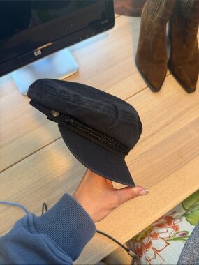 Brixton Black Baker Boy Cap with Braided Trim